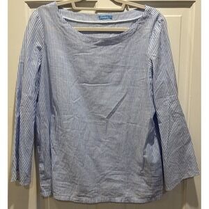 J. McLaughlin Coastal‎ Bell Sleeve Striped Blouse Size Medium Blue/White